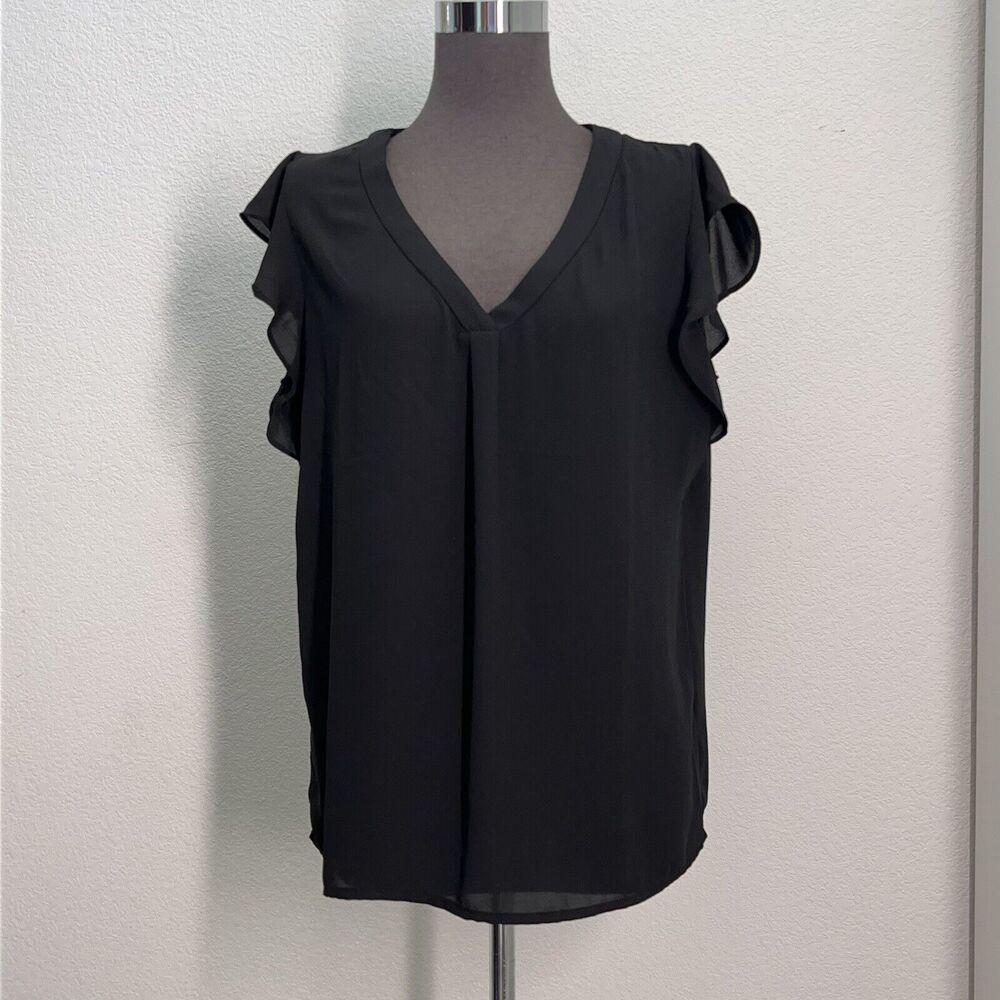 Philosophy Blouse Top Women Small Black Flutter V Neck Lightweight